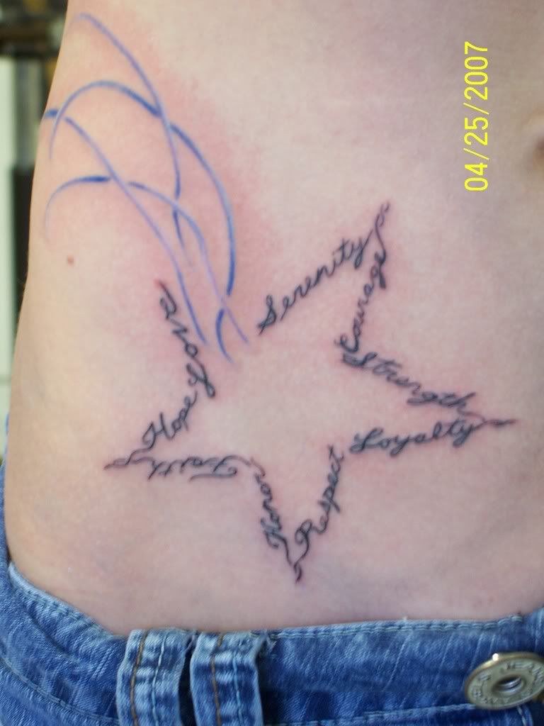 Star tattoo with words and sayings,word tattoos,saying tattoos,star tattoos,lettering tattoos
