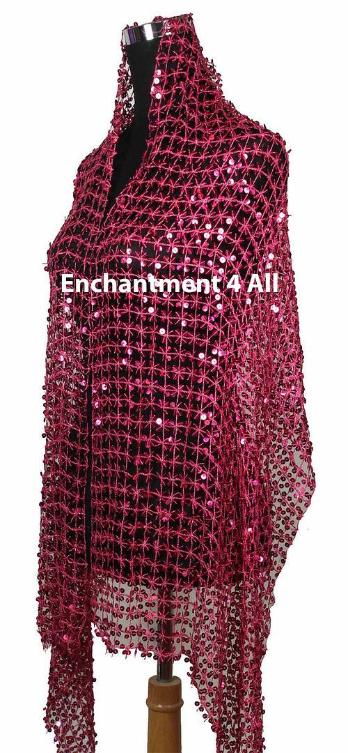 net stage scarf wrap costume w dazzling sequins, hot pink