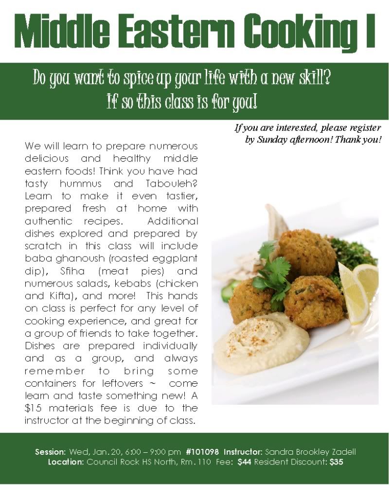 Bucks Happening- Cooking Class Middle Eastern Cooking at newtownfun.com