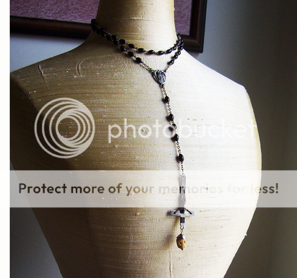   Inverted Cross Skull Rosary Necklace,LONG,Jinx pics WITCHCRAFT  