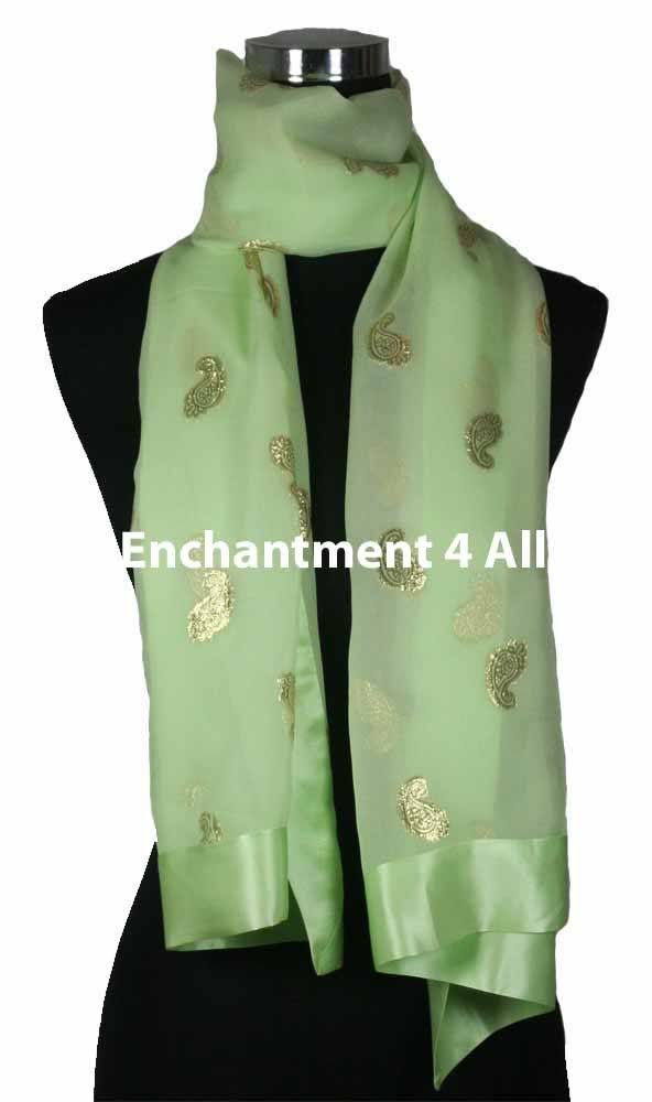 Handmade Silk Embroidered Floral Scarf Shawl Wrap Green  