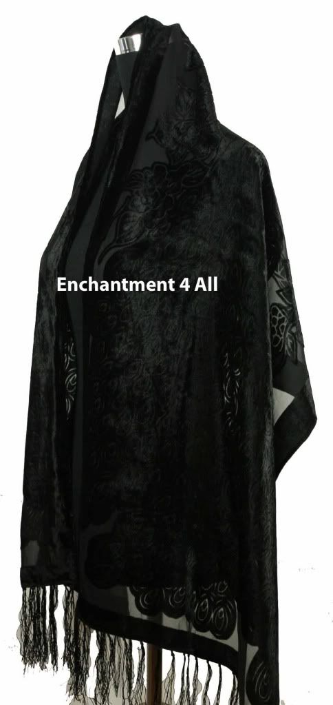   100% Silk Burnout Velvet Oblong PEACOCK Scarf Wrap Shawl, Black  