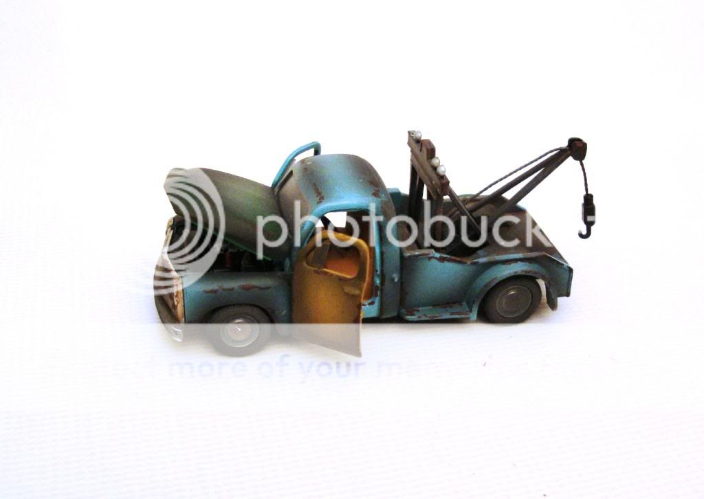 this is custom 164 studebaker tow truck, junkyard truck, weathered 